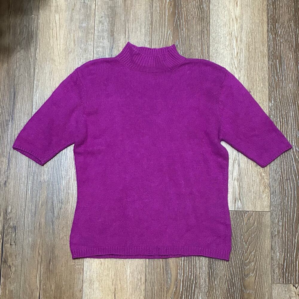 VTG Apostrophe Y2K Silk Angora Mock Neck Short Sleeve Sweater XL Purple Casual